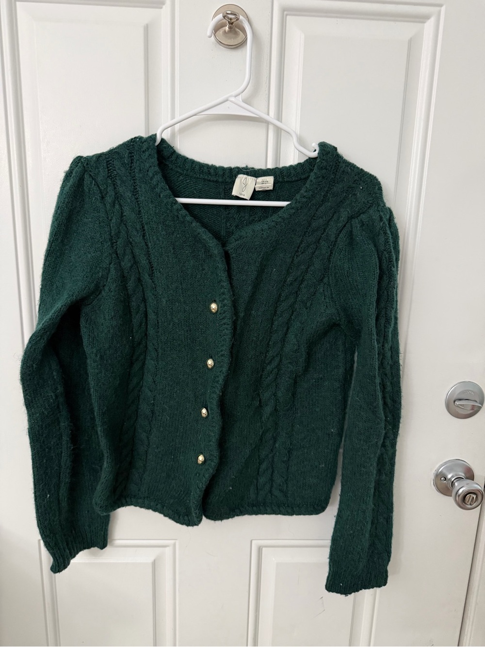 Joie Deep Green Cable-Knit Button Front Cardigan